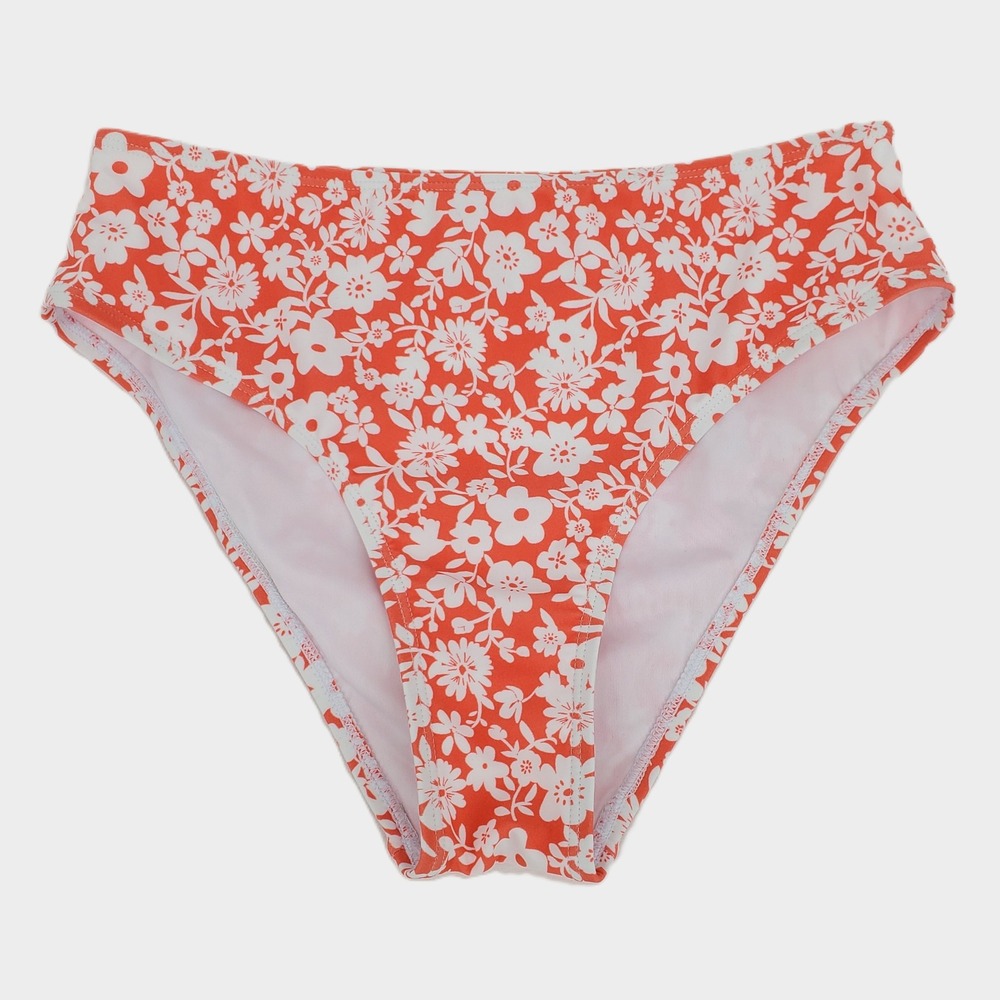 Cupshe Floral High Waisted Bikini Bottom Womens Small Coral‎ Pink Stretch Lined